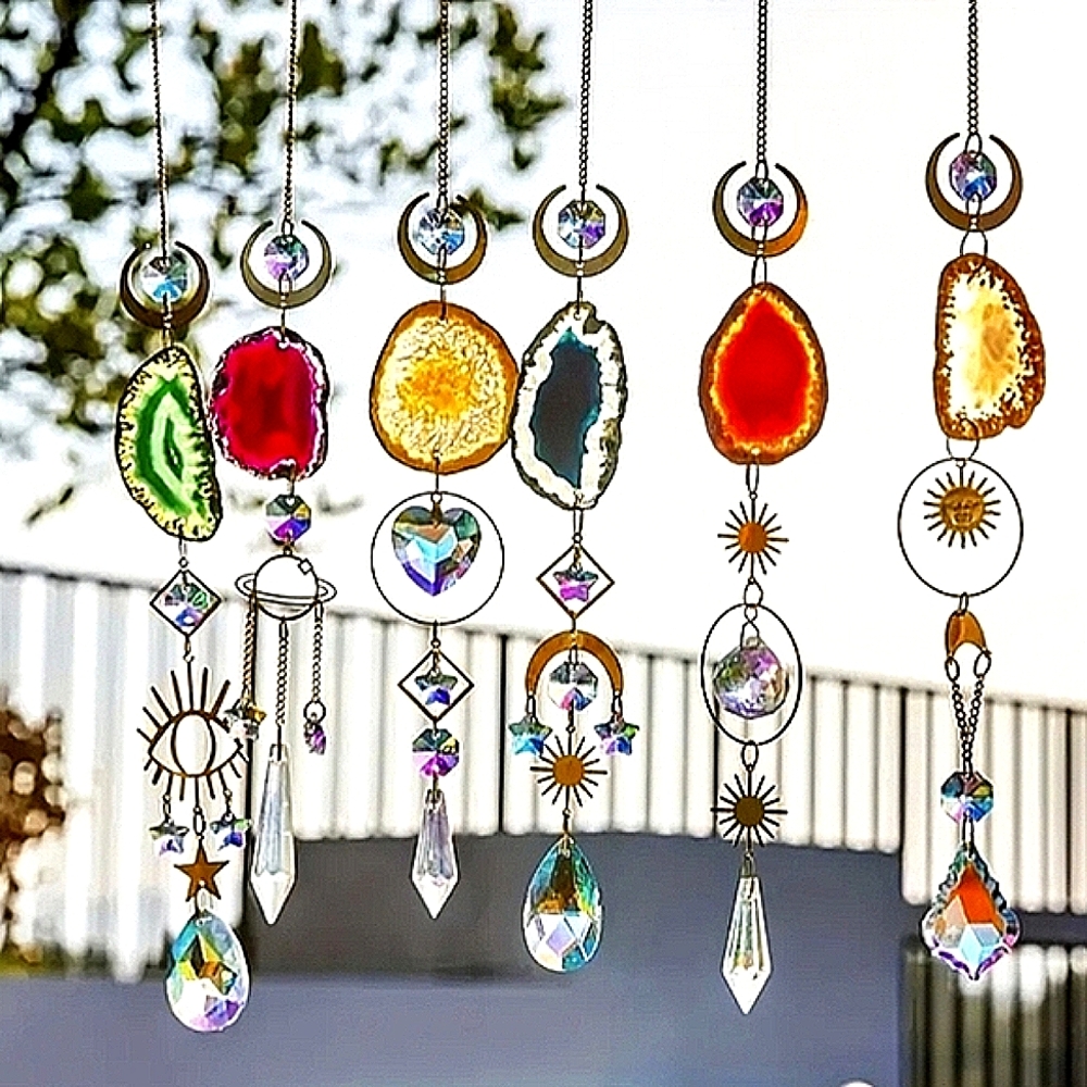 Natural Stone Rainbow Suncatcher Hanging Light Decor